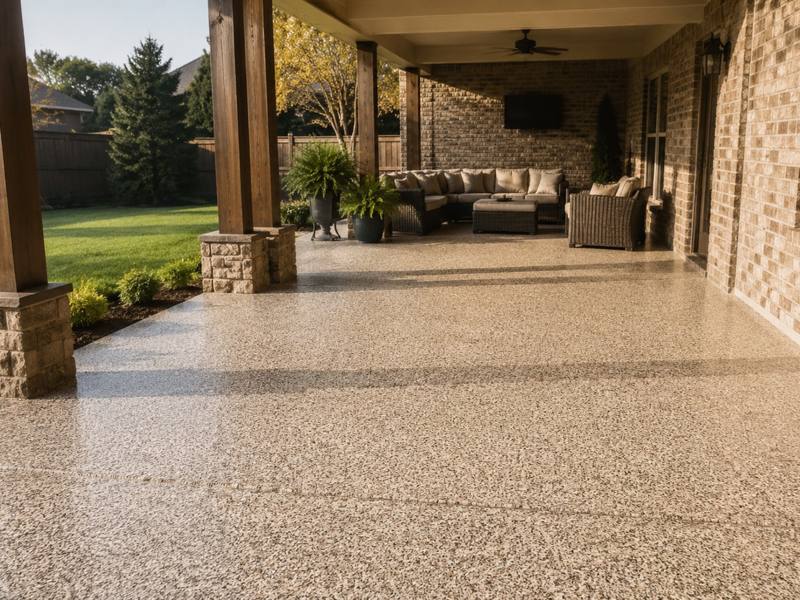 Flake coating on a covered back patio in Clarington
